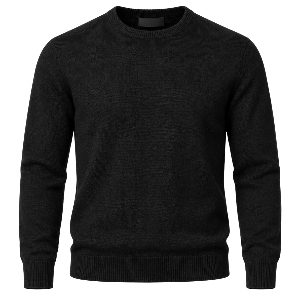 Black Fine-Knit Crewneck Sweater | LOXVEERN