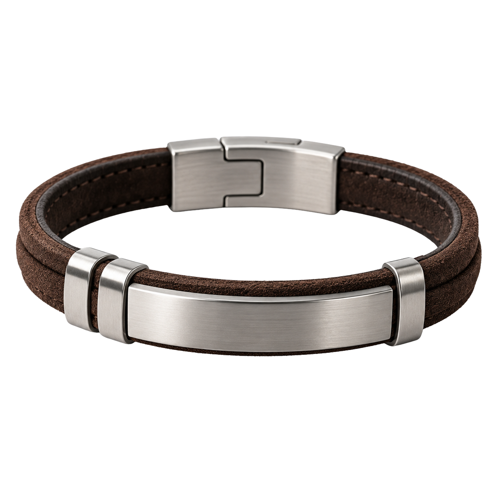 Brown Suede & Brushed Stainless Steel Bracelet | LOXVEERN