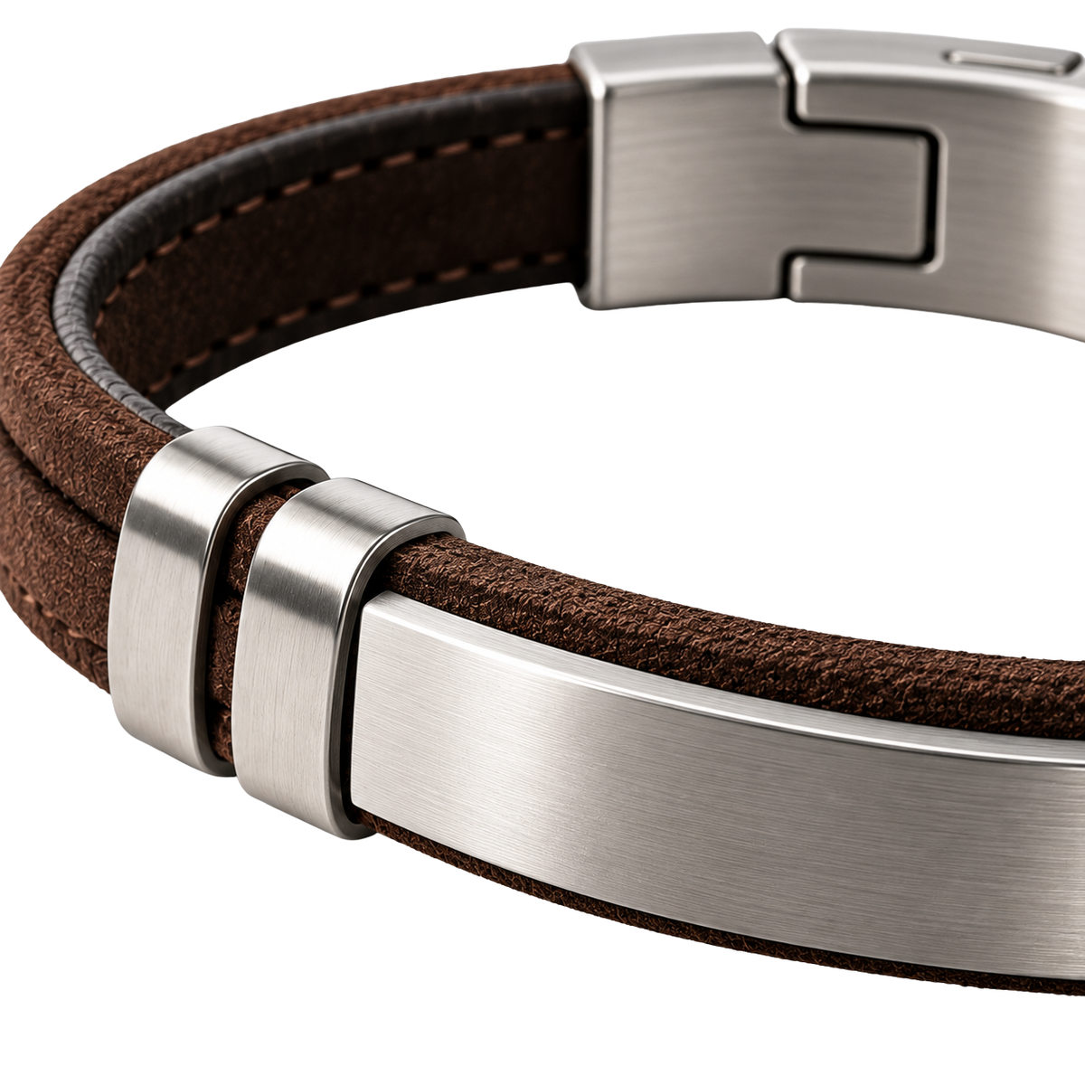 Brown Suede & Brushed Stainless Steel Bracelet | LOXVEERN