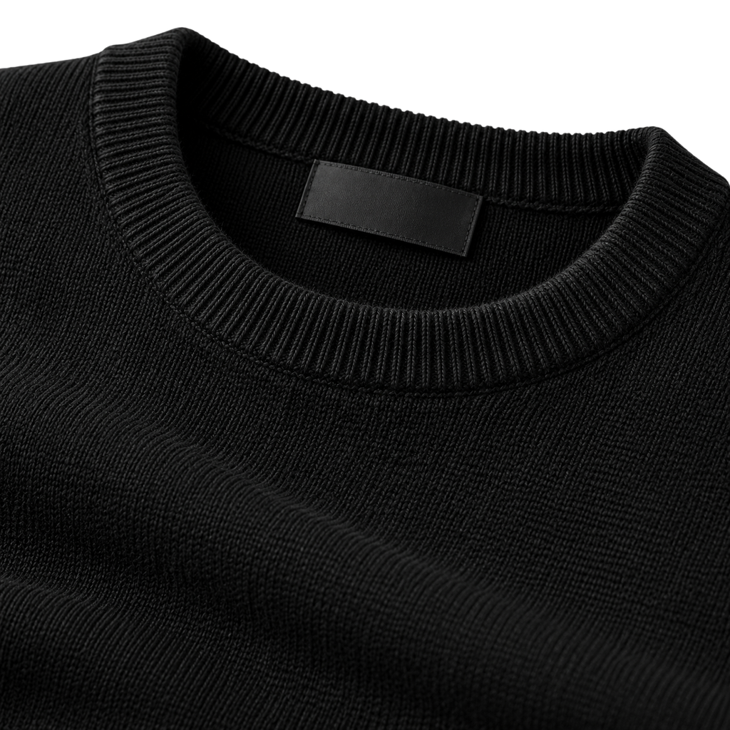 Black Fine-Knit Crewneck Sweater | LOXVEERN