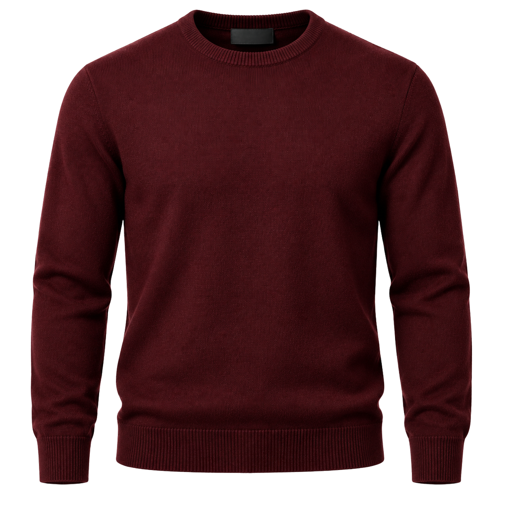 Burgundy Fine-Knit Crewneck Sweater | LOXVEERN