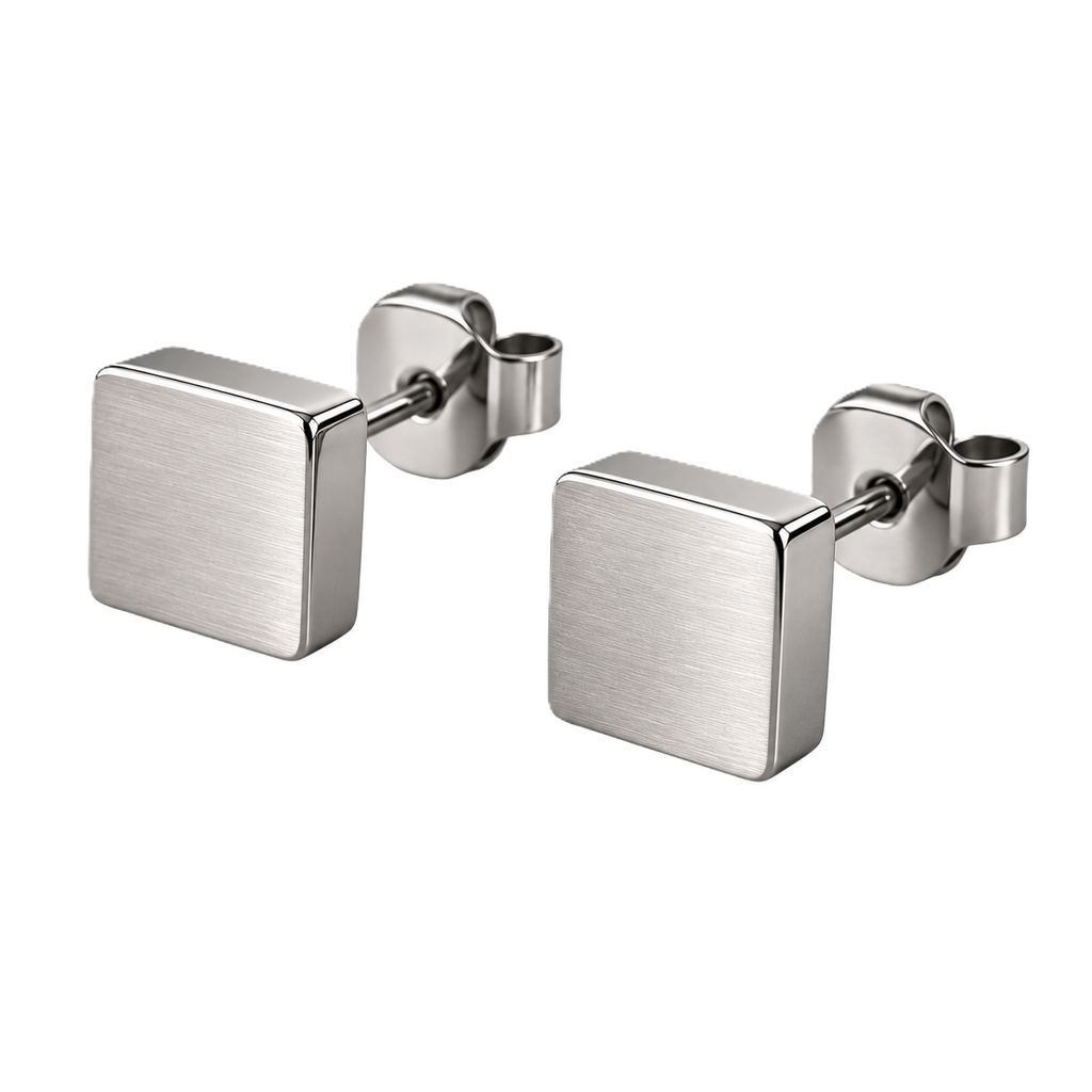 Brushed Stainless Steel Square Stud Earrings | LOXVEERN