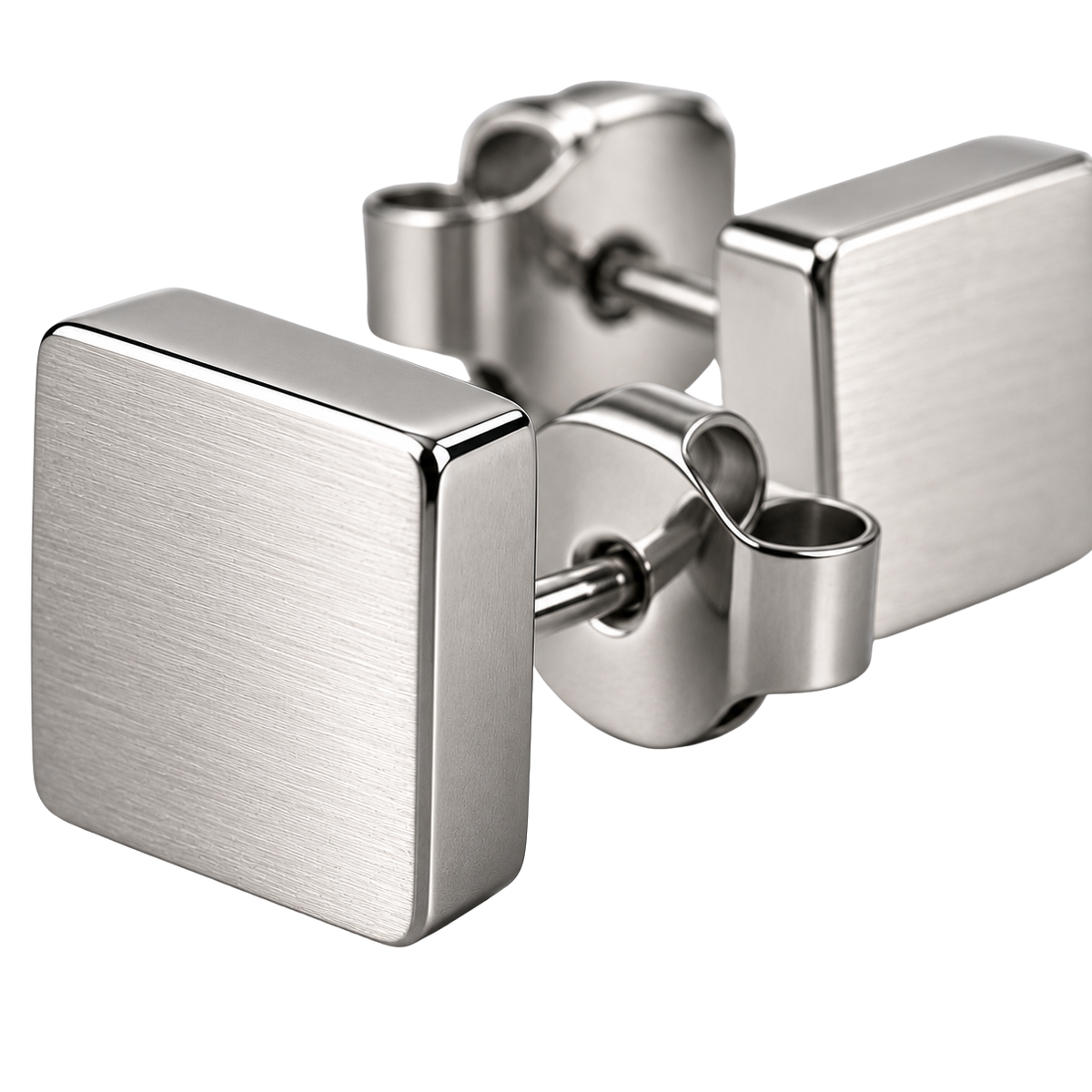 Brushed Stainless Steel Square Stud Earrings | LOXVEERN