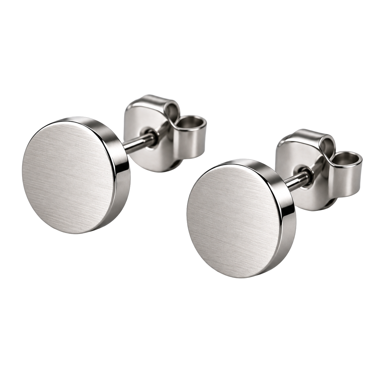 Brushed Stainless Steel Round Stud Earrings | LOXVEERN