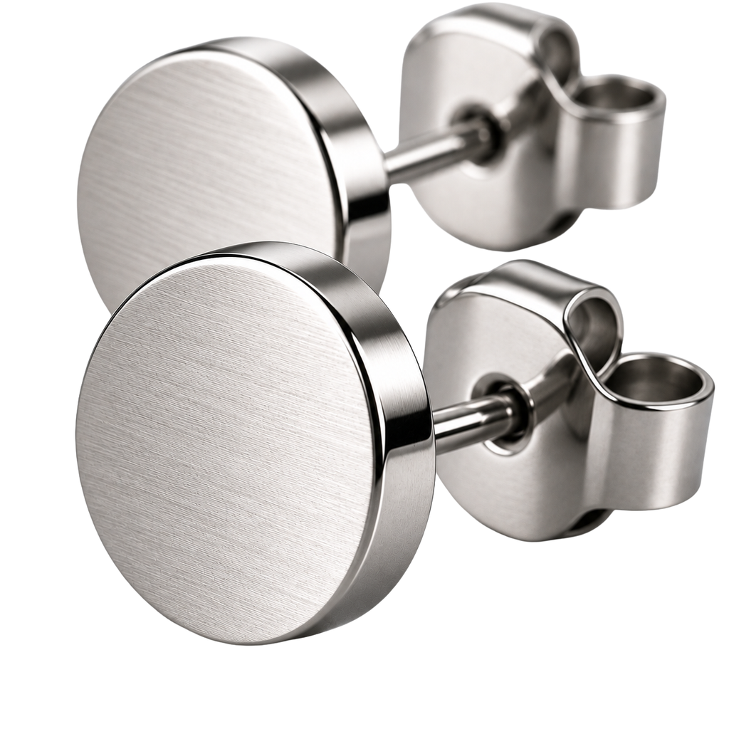 Brushed Stainless Steel Round Stud Earrings | LOXVEERN