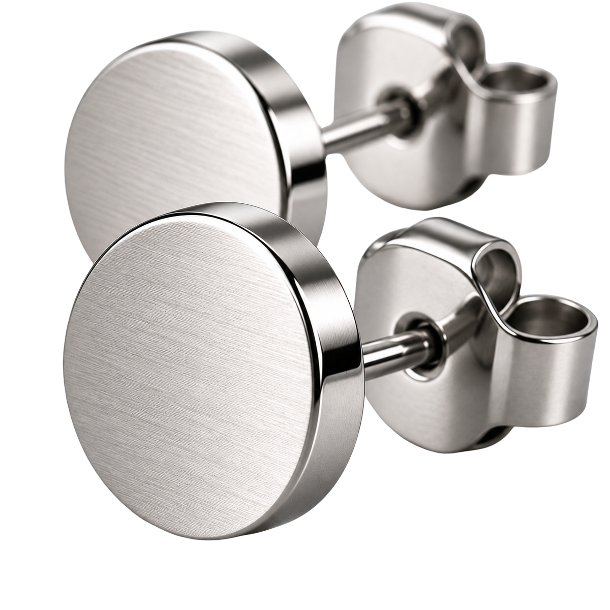 Brushed Stainless Steel Round Stud Earrings | LOXVEERN