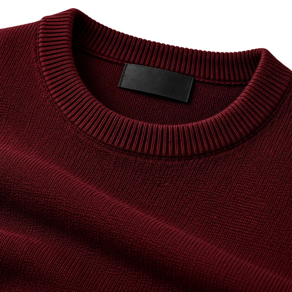 Burgundy Fine-Knit Crewneck Sweater | LOXVEERN