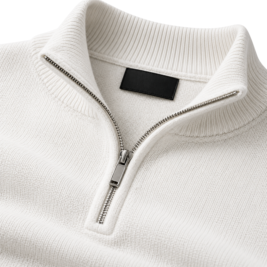 Ivory Fine-Knit Quarter-Zip Sweater | LOXVEERN